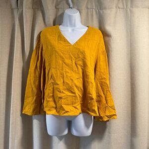 loveriche Mustard Yellow V‎ Neck Button Back Blouse Top - Small